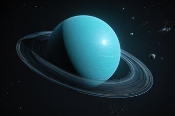 Turquoise Gas Giant with Thin Rings &ndash; Realistic Space Visualization
