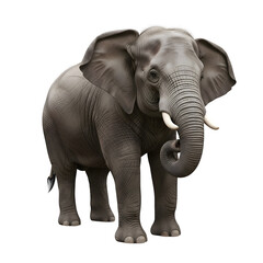 Fototapeta premium Adorable realistic elephant standing sideways and looking at the camera on white background, full body, perfect for wildlife, zoo, or nature concepts.