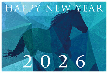 走る馬の年賀状　2026年午年　動物