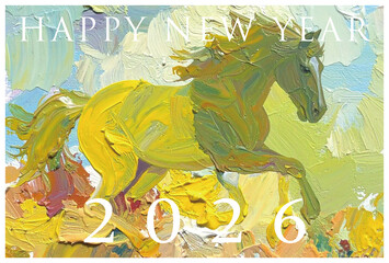 走る馬の年賀状　2026年午年　動物