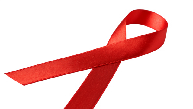 Red ribbon symbolizing awareness for health issues and support  isolated on transparent background