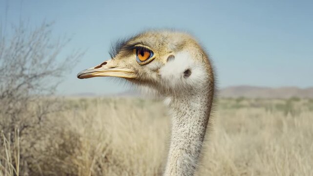 A young flamingo, possibly a baby emu, stands amidst the desert landscape during migration. A unique and captivating wildlife scene.