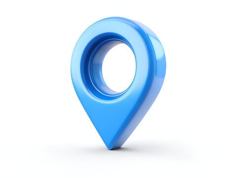A modern blue location pin design for digital mapping and navigation purposes, symbolizing search and direction.