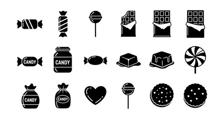 Minimalist sweet treats silhouettes featuring candy, chocolate, and cookies