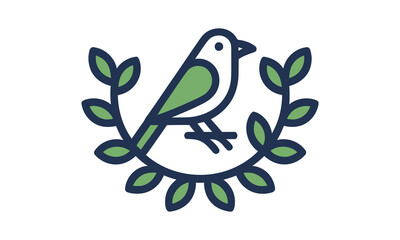 Elegant bird perched on laurel wreath simple logo design