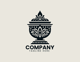 Ornate Kalasha pot silhouette vector illustration symbolizing abundance and prosperity with detailed floral and geometric patterns. Religious icon concept