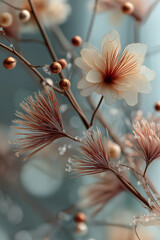 Frosted Glass Panes with Pine Needles and Minimal Ornaments – Soft Backlight and Pastel Winter Editorial Elegance