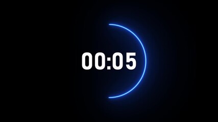 A digital countdown timer displaying 00:03 with a glowing blue circular progress bar on a black background - Powered by Adobe