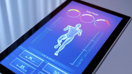 Digital health interface displaying human body metrics and analytics in vibrant colors. - Powered by Adobe