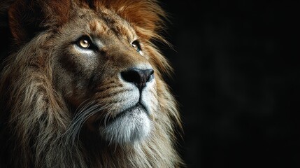 Majestic Lion Portrait on Black Background, King of the Jungle Close Up