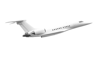 White private jet airplane side view angle isolated on a transparent background. Modern private jet airplane.