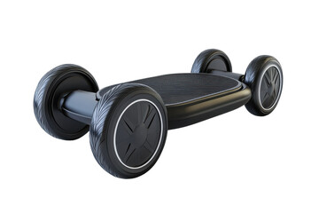 Modern black hoverboard with orange light isolated on transparent background. Wheel self balancing electric skateboard with matt black color isolated on white background, 3d rendering.