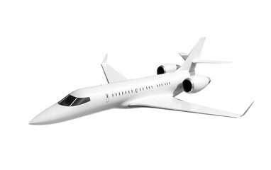 White private jet airplane top view high angle isolated on a transparent background. Modern private jet airplane.