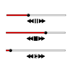Media player playback panel interface templates. In red colors. Vector illustration.