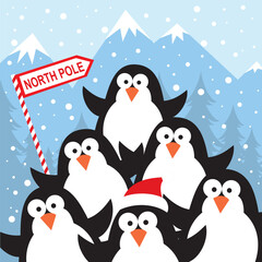 Christmas card with cute penguins