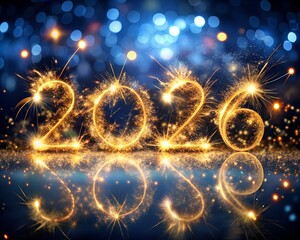 Illustration of sparkling 2026 numbers made of fireworks on a dark background