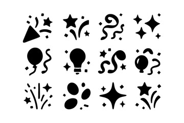 Fototapeta premium Celebration icons set: festive party elements with balloons, stars, and confetti