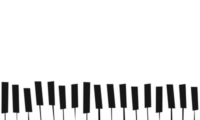 Fototapeta premium A minimalist hand-drawn piano keyboard keys illustration arranged along the bottom edge against a white background, leaving an elegant empty space above for text, quotes