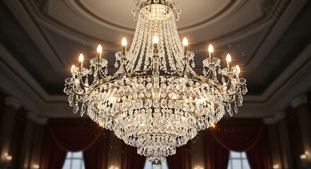 Elegant Crystal Chandelier Illuminating a Grand Interior Space.