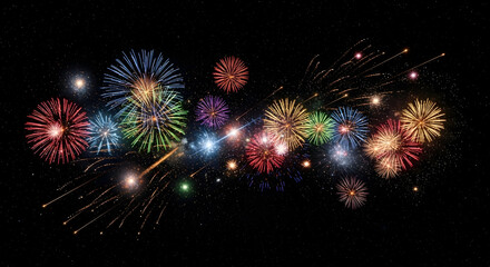 Ringing in a bright Happy New Year 2026 with colorful fireworks exploding against the star filled