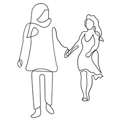 Abstract One Line Drawing of Couple Holding Hands