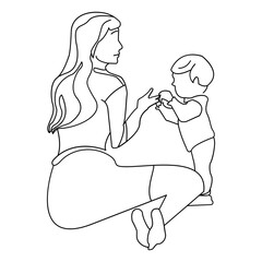Minimalist One Line Drawing of Mother and Baby