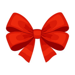 Red bow, gift ribbons. Hand drawn trendy flat style. Hair accessories. Bow knot for gift wrapping. Gift bow. For Christmas and Valentines cards, packaging, festive decorations. Vector illustration
