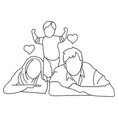 Minimalist Family Illustration with Hearts
