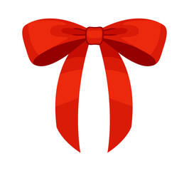 Red bow, gift ribbons. Hand drawn trendy flat style. Hair accessories. Bow knot for gift wrapping. Gift bow. For Christmas and Valentines cards, packaging, festive decorations. Vector illustration