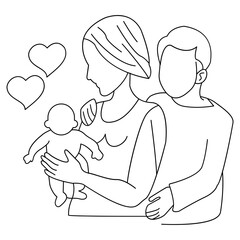 Line Art of Family with Baby and Hearts