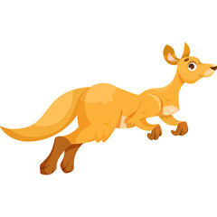 A Stylized Illustration of a Brown Kangaroo Mid Hop on a Transparent Background, Cartoon Animal Style, Simple Flat Design