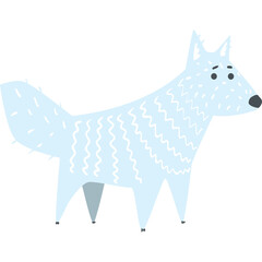 A Stylized Light Blue Arctic Fox with a Fluffy Tail and Black Eyes Stands Facing Right on a Transparent Background