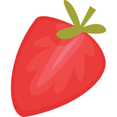 A Stylized Red Strawberry Icon With A Green Stem And Transparent Background
