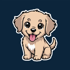 Cartoon illustration of a happy golden retriever puppy sitting with its tongue out on dark blue