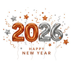 Happy new year 2026 balloons isolated on transparent background