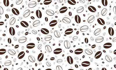  Coffee background. Coffee beans seamless pattern.