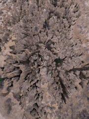Aerial view from a drone of the Aguarales (fairy chimneys) of Valdemiraz or Valpalmas in the Cinco Villas Region. Saragossa. Aragon. Spain. Europe
