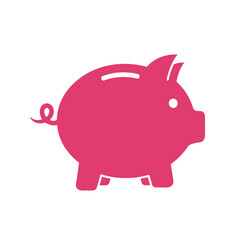 Pink piggy bank icon with slot for coins on white background money
