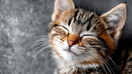 Close-up of a Contented Tabby Kitten Sleeping Peacefully