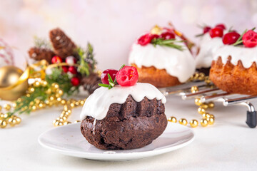 Portioned Christmas dessert, mini Christmas bundt cake