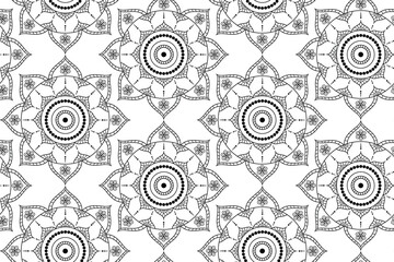 Repeating ornamental texture featuring floral and geometric shapes. Seamless pattern in vector.