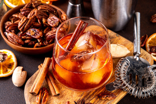 Autumn winter bourbon pecan pie strong alcohol drink