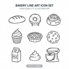 Bakery icon line art set vector