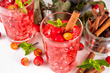 Autumn alcohol hawthorn or rosehip cocktail