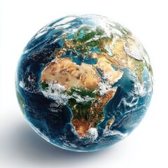 Detailed Earth Globe with Africa and Europe View from Space on White