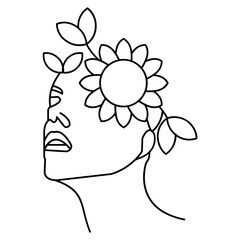 Floral Back Head Line Art Illustration Design