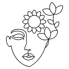 Woman Floral Crown Line Art Illustration Design