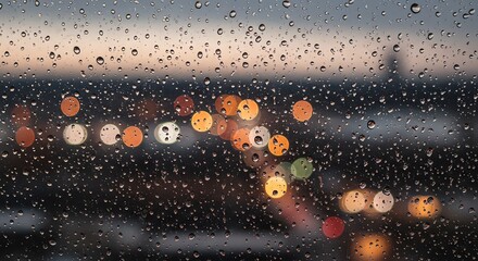 Raindrops On Glass with City Lights A Moody and Atmospheric View