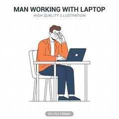 Man working with laptop vector illustration