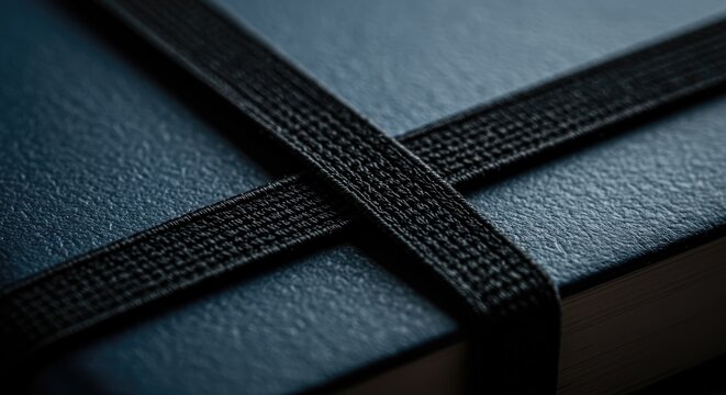 Elegant blue notebook with black elastic band detail, perfect for journaling or professional note taking